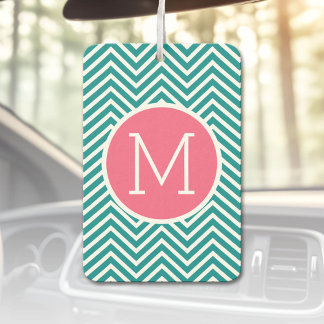Désodorisant Pour Voiture Motif Girl Chevron avec Monogramme - Turquoise ros