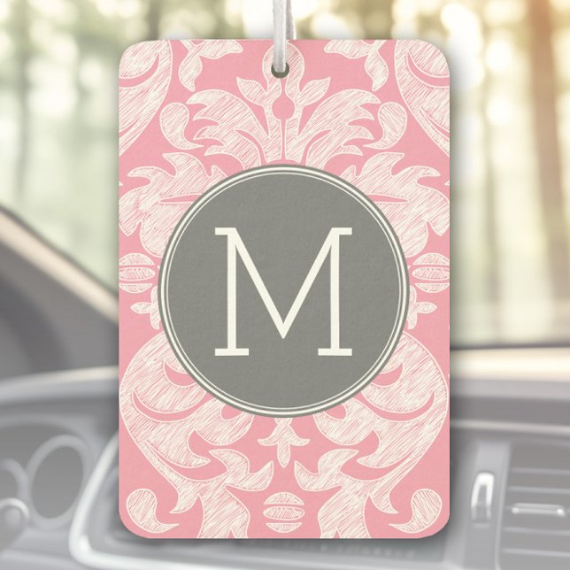 Désodorisant Pour Voiture Motif Pastel rose et gris Damas Motif personnalisé (Personalized Car Air Freshener)