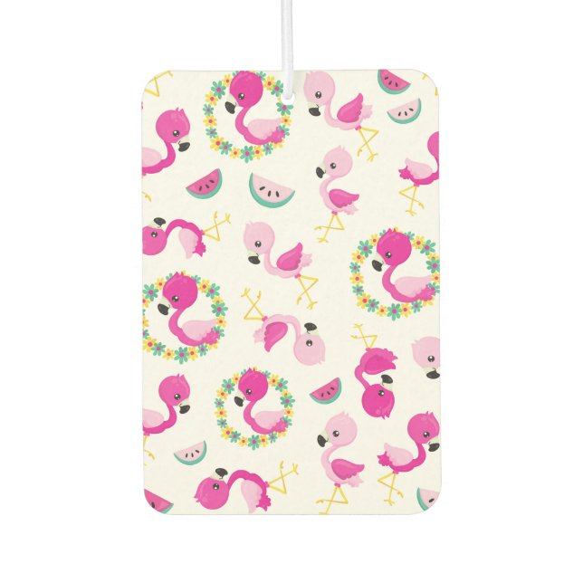 Désodorisant Pour Voiture Motif tropical, Flamants roses, pastèques, Fleurs (Devant)