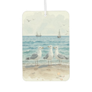 Désodorisant Pour Voiture Mouettes d'aquarelle à la plage Océan côtier