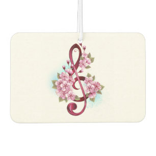 Désodorisant Pour Voiture Musical treble clef notes with sakura flowers