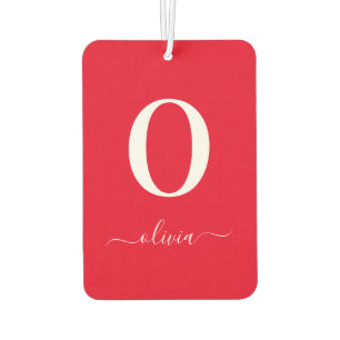 Désodorisant Pour Voiture Nom du script Monogramme Personnalisé Rouge Et Bla