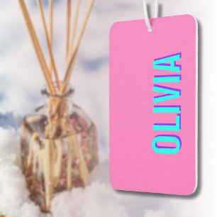 Désodorisant Pour Voiture Nom moderne Neon Blue 3D   Cool tendance rose