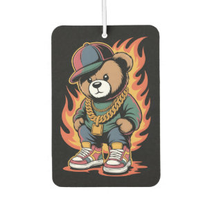 Désodorisant Pour Voiture Nounours en style Hip-Hop avec Chaînes en Or