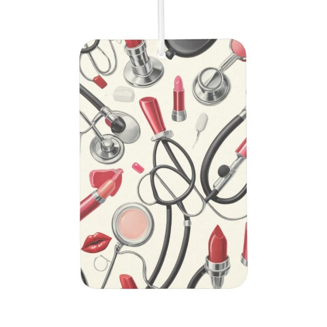 Désodorisant Pour Voiture Nurse Glam – Stethoscope & Lipstick Pattern (Devant)