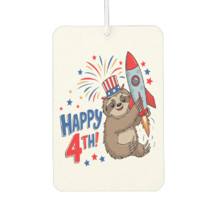 Désodorisant Pour Voiture Paresseux Happy 4th Feux d'artifice Fusées USA