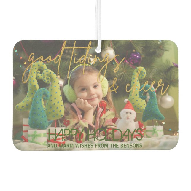 Désodorisant Pour Voiture Parties scintillant d'or Script Festive Noël photo (Devant)