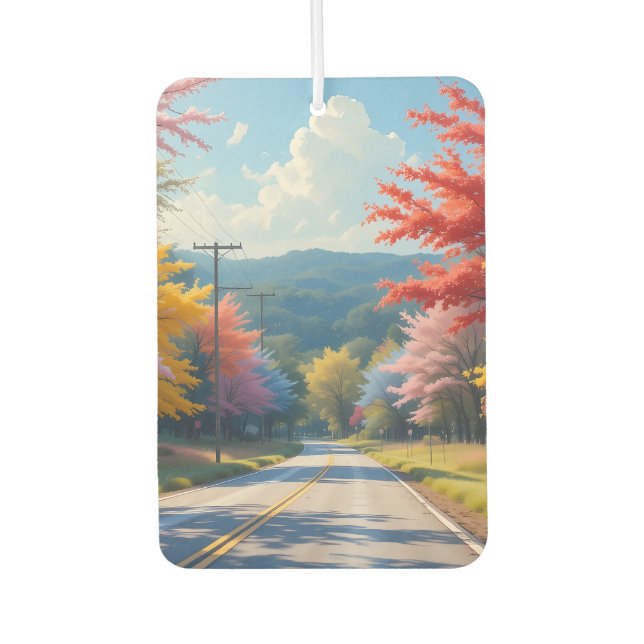 Désodorisant Pour Voiture Pastel Autumn Country Road Watercolor (Devant)