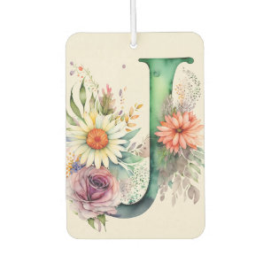 Désodorisant Pour Voiture Pastel Floral Aquarelle Monogramme Fleurs Faisy