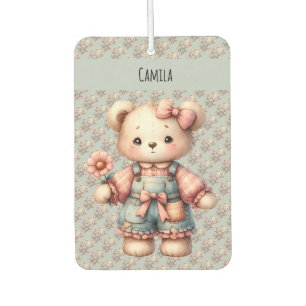 Désodorisant Pour Voiture Pastel Teddy Bear Holding Flower Wear Overalls