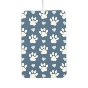 Désodorisant Pour Voiture Pattern of paws, Dog paws, White paws, Blue Hearts
