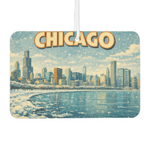 Désodorisant Pour Voiture Paysage urbain de Chicago et lac Michigan en hiver