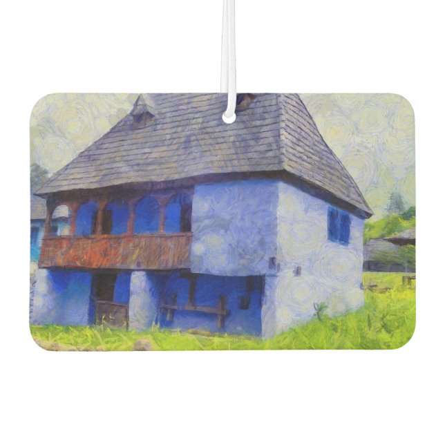 Désodorisant Pour Voiture Peinture de maison bleue (Devant)
