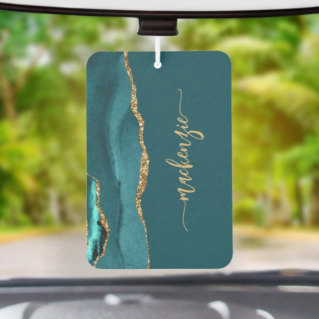 Désodorisant Pour Voiture Personalized Signature Teal Blue Gold Agate (Créateur téléchargé)