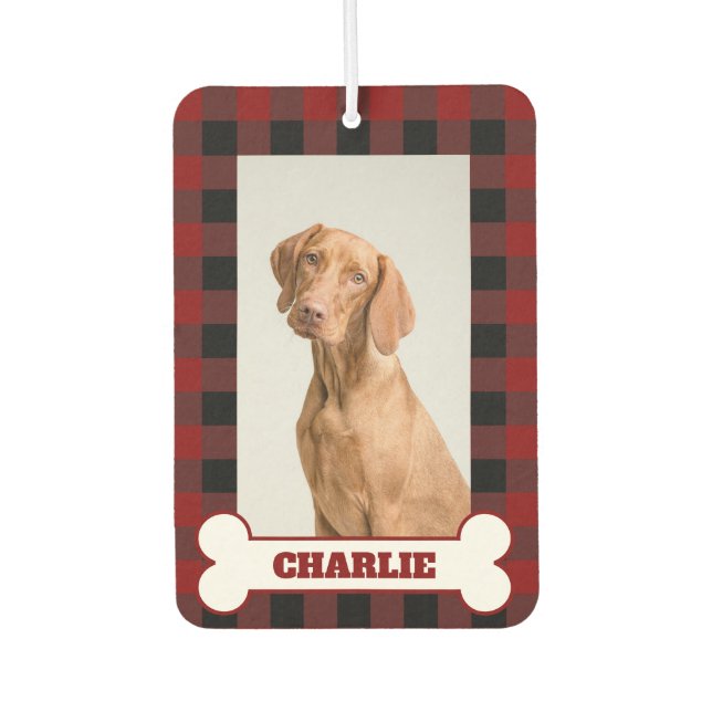 Désodorisant Pour Voiture Pet Dog Photo & Name on Red & Black Buffalo Plaid (Devant)