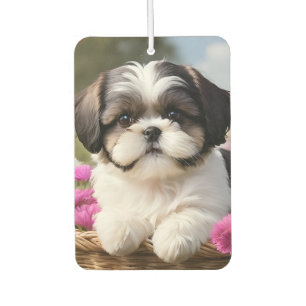 Désodorisant Pour Voiture Petite Tzu Chiot Panier Fleurs