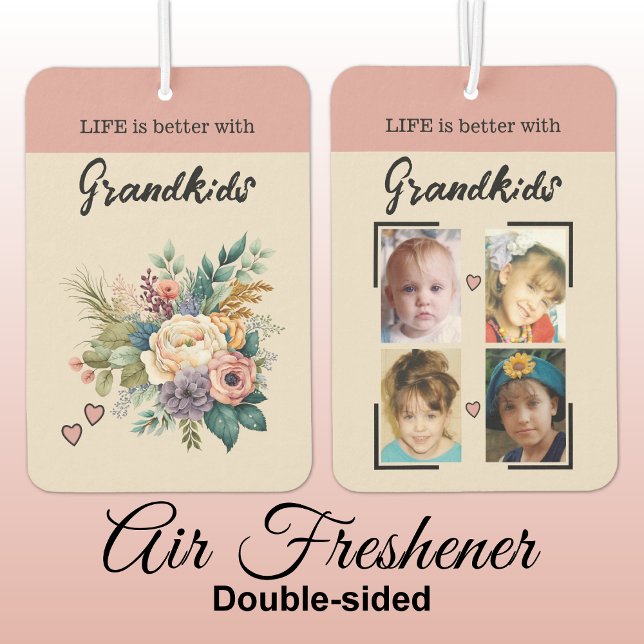 Désodorisant Pour Voiture Petits-enfants 4 coeurs floraux photo rose (Créateur téléchargé)
