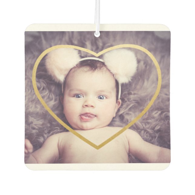 Désodorisant Pour Voiture Photo personnalisée avec coeur en or (Devant)
