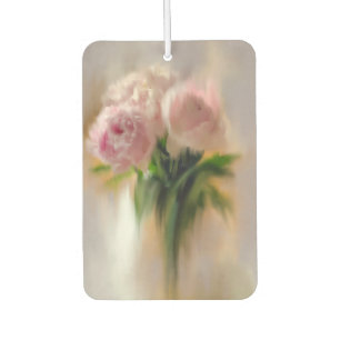 Désodorisant Pour Voiture Pivoines roses rêveuses dans un vase blanc