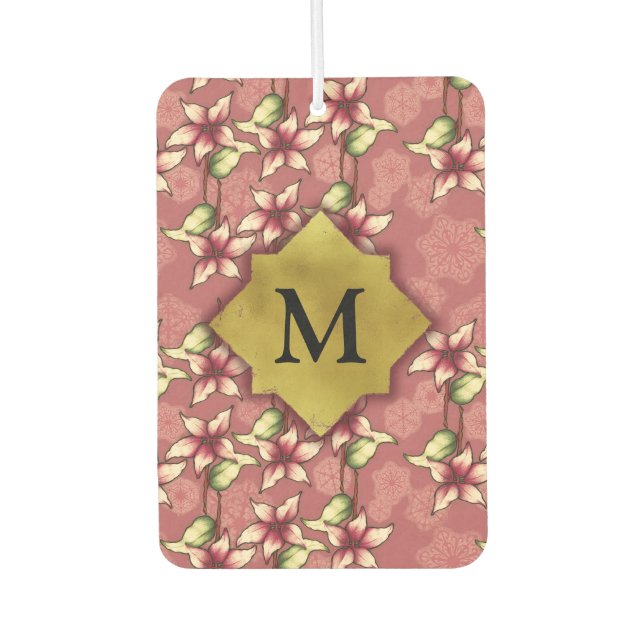 Désodorisant Pour Voiture Poinsettias rouges et flocons de neige Monogramme  (Devant)