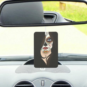 Désodorisant Pour Voiture Portrait élégant de crâne en sucre noir mystérieux