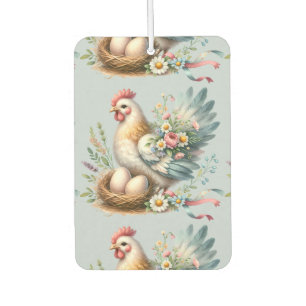 Désodorisant Pour Voiture Poule florale avec charme vintage de ferme