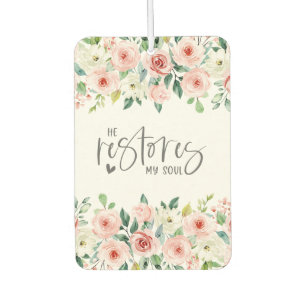 Désodorisant Pour Voiture Psaume 23:3 Il rétablit mon âme Bible Verse & Rose
