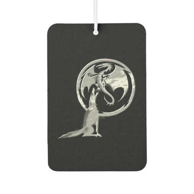 Désodorisant Pour Voiture Rafraîchiseur d'air de voiture noir Wolf et Dragon (Devant)