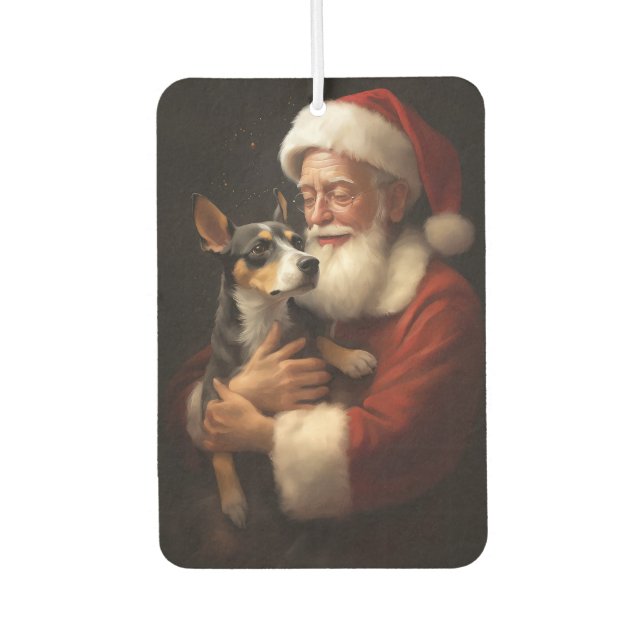 Désodorisant Pour Voiture Rat Terrier Avec Noël Festif Du Père Noël (Devant)
