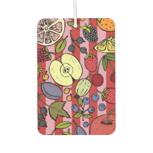 Désodorisant Pour Voiture Rayures roses et rouges avec des fruits colorés