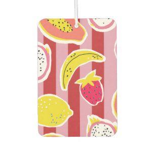 Désodorisant Pour Voiture rayures rouges et roses avec des fruits tropicaux