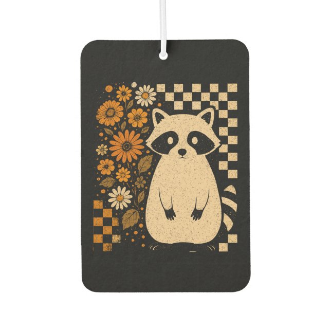 Désodorisant Pour Voiture Retro Checkered Halloween Raccoon (Devant)