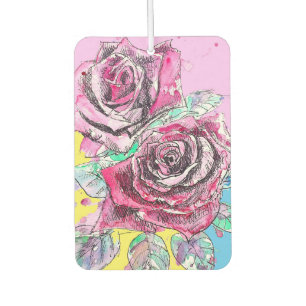 Désodorisant Pour Voiture Rose rouge Aquarelle couleur Art coloré