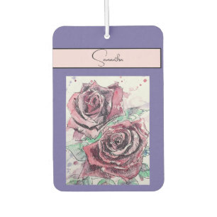 Désodorisant Pour Voiture Rose rouge Roses Fleur Aquarelle Florale Art pourp