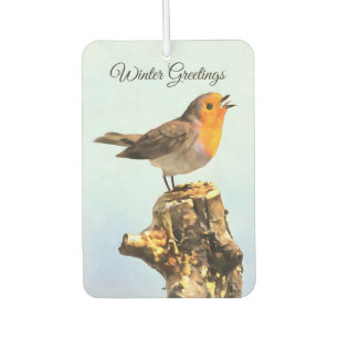 Désodorisant Pour Voiture Salutations d'hiver. Rouge-gorge chantant