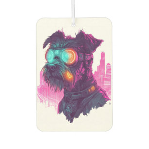Désodorisant Pour Voiture Schnauzer Cyberpunk � Chien Néon Futuriste