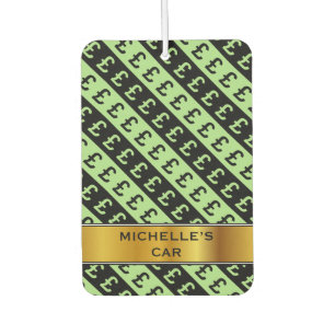 Désodorisant Pour Voiture Signes de livres noires et vertes (£) Motif rayé