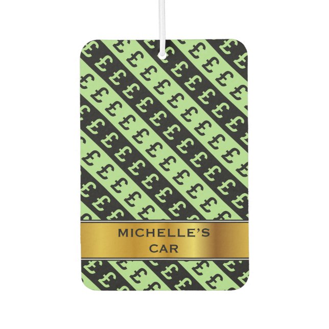Désodorisant Pour Voiture Signes de livres noires et vertes (£) Motif rayé (Devant)