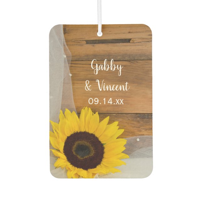 Désodorisant Pour Voiture Sunflower et Voile nuptiale Mariage campagnard Fav (Devant)