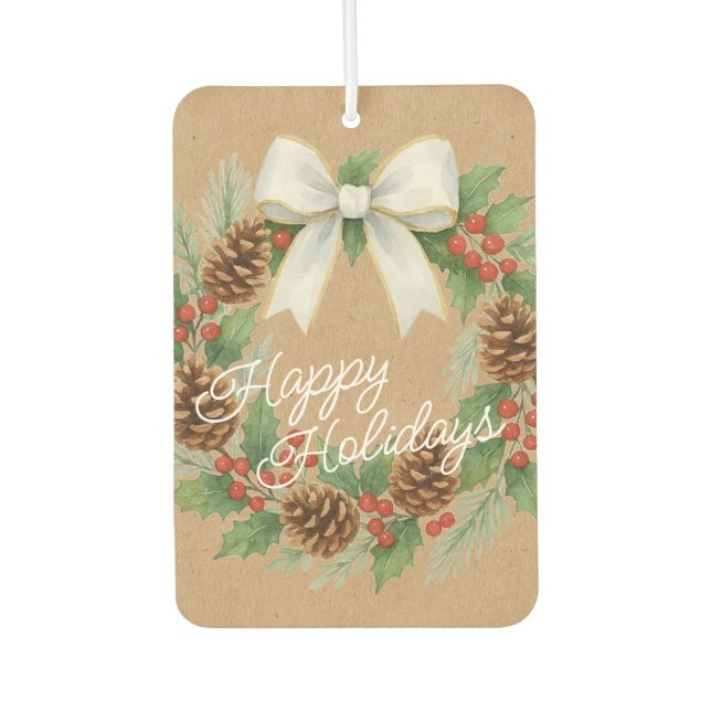 Désodorisant Pour Voiture Terrain Décembre Classé Avec Vacances Bow Blanc (Devant)