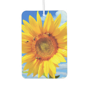 Désodorisant Pour Voiture Tournesol et abeilles sur Blue Sky Air Freshener