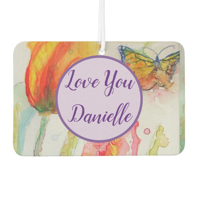 Désodorisant Pour Voiture Tulip Aquarelle fleurie art Voiture Air Freshener (Devant)