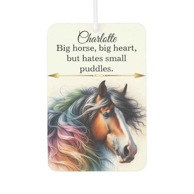 Désodorisant Pour Voiture Un cheval vibrant avec crinière arc-en-ciel. (Devant)