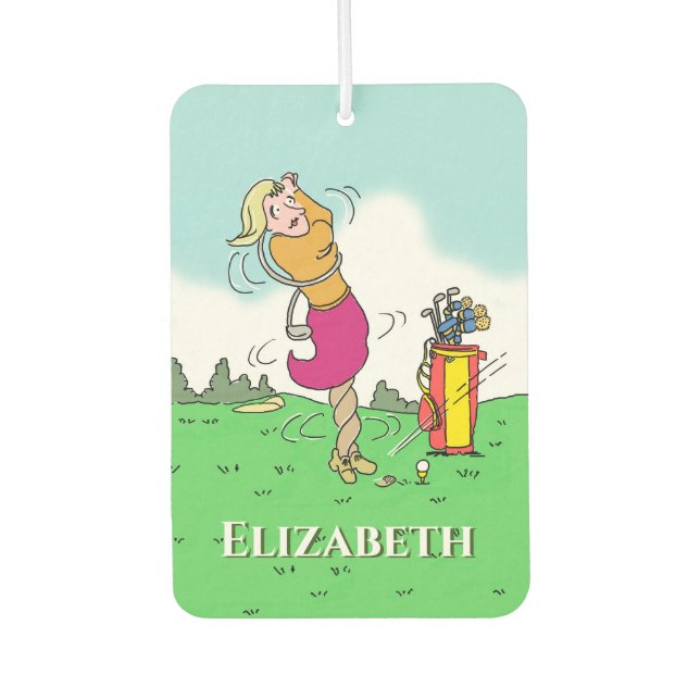 Désodorisant Pour Voiture Une joueuse de golf dans une torsion. Personnalise (Devant)