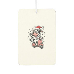Désodorisant Pour Voiture Vache de Noël à scooter rose vintage vecteur_1