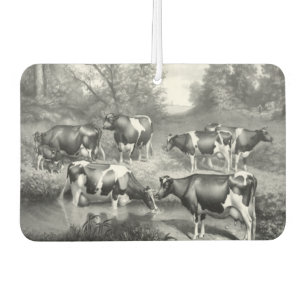 Désodorisant Pour Voiture Vaches dans l'art en niveaux de gris pâturé