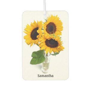 Désodorisant Pour Voiture Vase de tournesols ou votre photo nom personnalisé