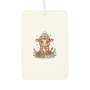 Désodorisant Pour Voiture Veau de Noël mignon avec cadeaux Vintage Vector_1