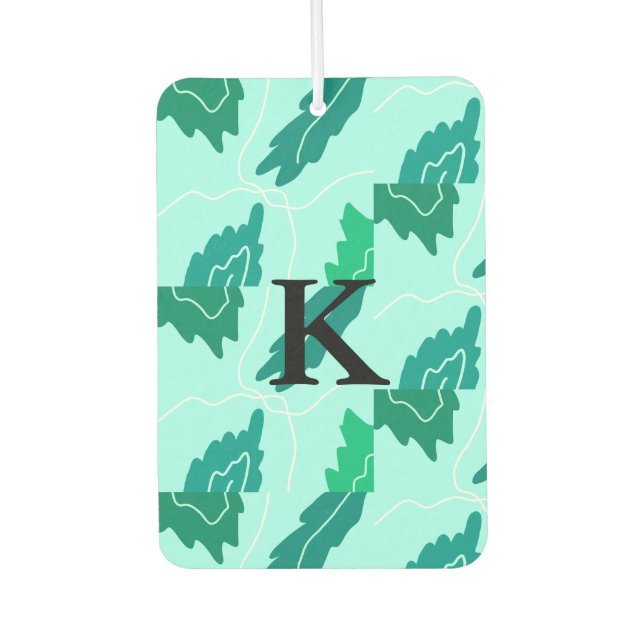 Désodorisant Pour Voiture Vert turquoise feuille motif floral ajouter monogr (Devant)