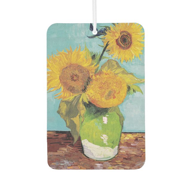 Désodorisant Pour Voiture Vincent Van Gogh - Trois tournesols dans un vase (Devant)